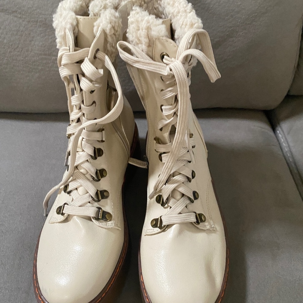 Circus by Sam Edelman Sanders 2 Lug Sole Combat Boots- Ivory Shearling  9.5 US